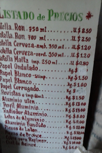 Listado de precios materias primas_foto Ernesto García